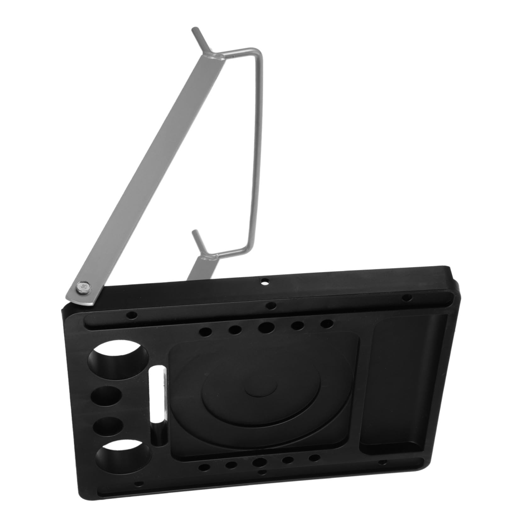 VILLCASE Portautensili Facile da Trasportare per Scala Pieghevole in Plastico e Ferro Nero Scanalature Multisize Antiscivolo, Ripiano Compatto per Riparazioni e Giardinaggio