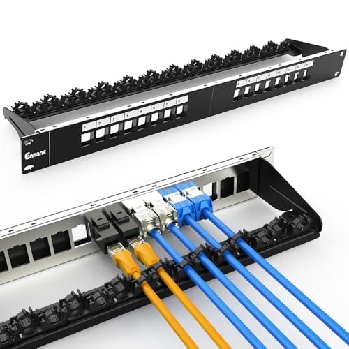 Enmane 16 Port Patch Panel Blank Keystone Patch Panel 1U Network Patch Panel with Smart Cable(No Cable Tie Required) Management for 19inch Rackmount