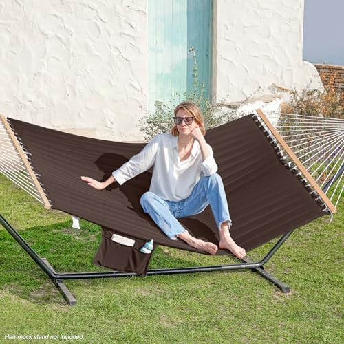 Image of GAFETE Hammock 2 Person Quilted Fabric Hammocks for Outside, Double 12ft Hammocks with Spreader Bar, Large Removable Pillow, Storage Bag, Carabiners, Max 475 lbs Capacity (Coffee)