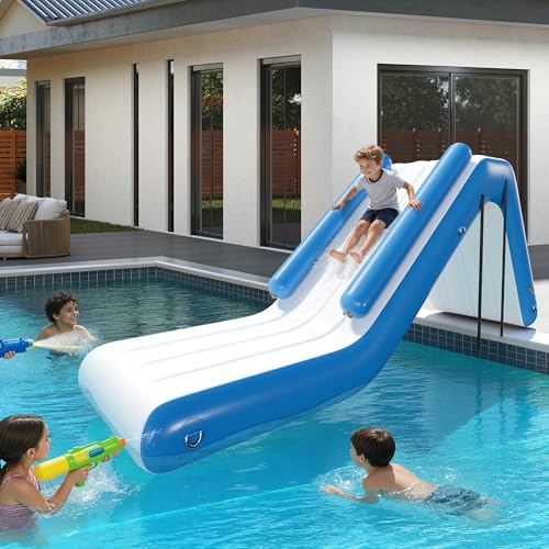 SPECRAFT 10×2.6×4FT Inflatable Water Slide, Grey & White, Floating Water Slide for Lake & Boat,...
