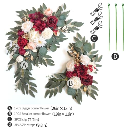 Faux Flower Swag Set of 2 for Wedding Welcome Signs Floral Swag Wedding Reception Ceremony Signs Decor (Red) - Image 3