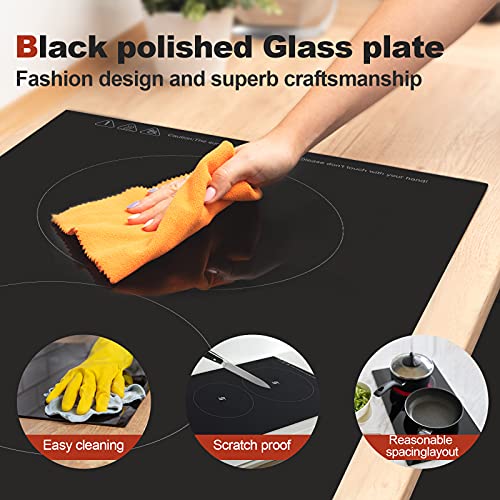 12 Inch Electric Cooktop 3000W Electric Radiant Cooktop 2 Burners Ceramic Cooktop Smooth Surface With Touch Sensor Control Child Safety Lock,Timer, 9 Heating Level,240V Smooth Tempered Glass Surface #TOP6
