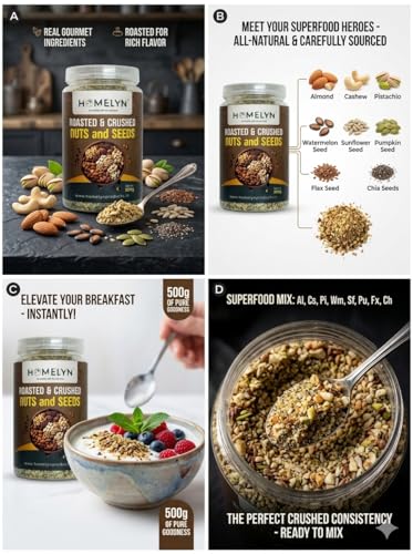 Image of Premium Roasted & Crushed Nuts and Seeds Mix, Almond, Cashew, Pistachio, Chia, Flax, Pumpkin, Sunflower & Watermelon Seed, 500g