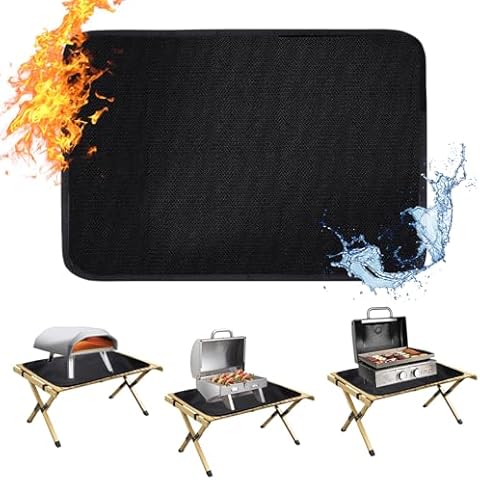 Apipi 25 x 19.5in Fireproof Grill Mat for Outdoor Grill - 2mm Thickened Heat Resistant Mat for Countertop, Easy to Clean & Waterproof & Oil Proof for Protecting Prep BBQ Table Cover