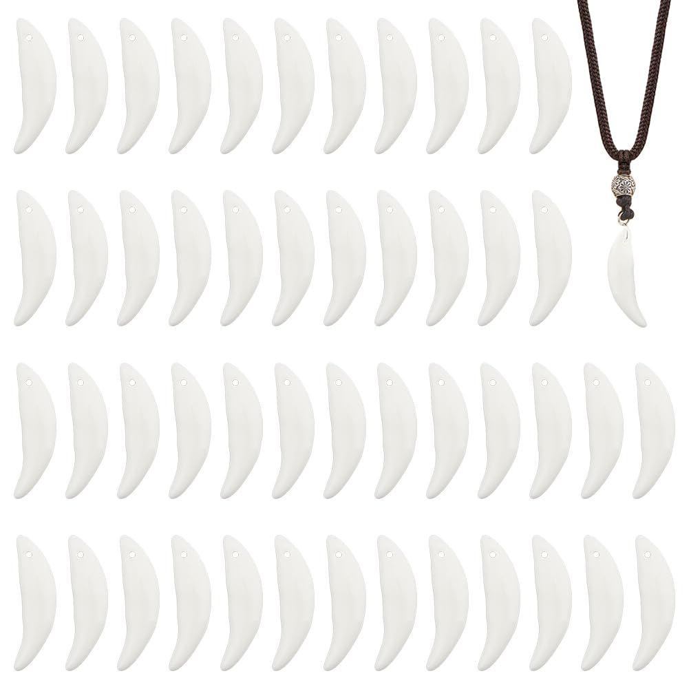 DICOSMETIC 60Pcs Resin Wolf Tooth Charm Floral White Wolf Fang Charms Wolf Fangs Necklace Charms Animal Tooth Charms for DIY Necklace Bracelet Jewelry Making Hole: 1.4mm