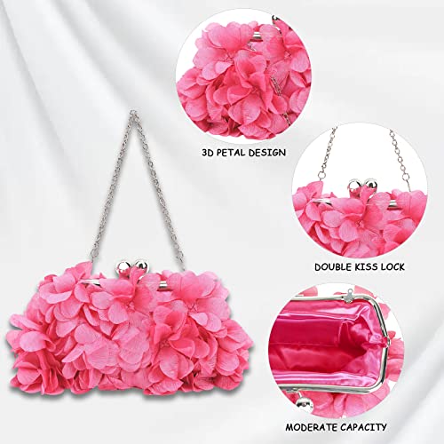 JAMBHALA Bolsas Clutch para noite com apliques florais pequenas bolsas de mão para mulheres, Rosa ch