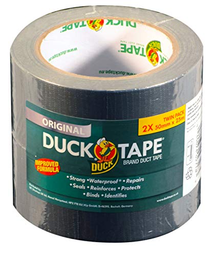 Duck tape Original silver, 50 mm x 25 m tvåpack. Förbättrad formel hög hållfasthet vattentät gaffer och tejp tejp tejp reparationstejp