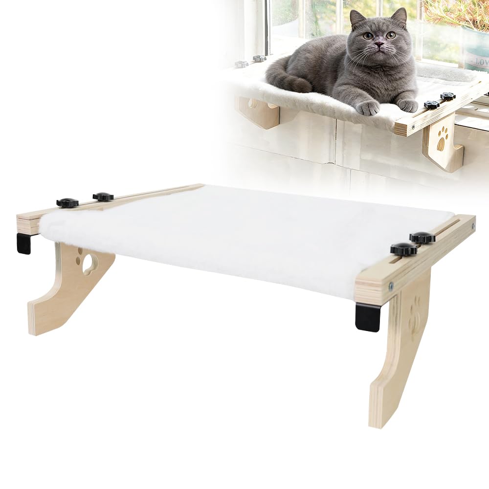 Hamaca Colgante para Gatos, Hamaca Gato Ventana Ajustable, Hamaca para Gatos con Marco de Madera, Hamaca Gato Ventana Colgante para Gatos de hasta 20 kg, Fácil de Instalar 50.5 * 38 * 16.5cm