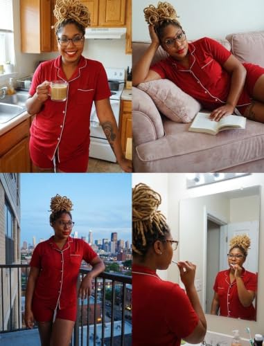 Image of Pjmlifecoco Women's Modal Pajama Set Short Sleeve Button Down Two Piece Soft Sleepwear with Shorts Loungewear S-XXL