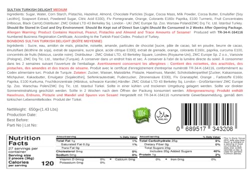 Mughe Gourmet Sultan Pistazien Türkische Delight Süßigkeiten, elegante Geschenkdose - 650g - Lokum Delights Pistazien, Orange, Haselnuss, Mandeln - Perfekte Geschenke für Muttertag, Geburtstag