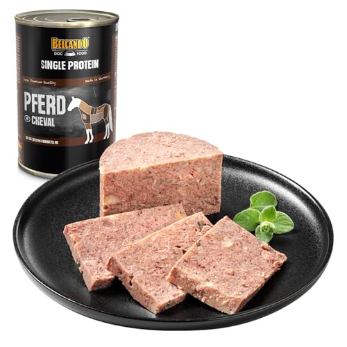 BELCANDO Single Protein Nassfutter für Hunde, Pferd, 6X 200g Dose, sortenreines Hundefutter nass, für alle Rassen, Made in Germany