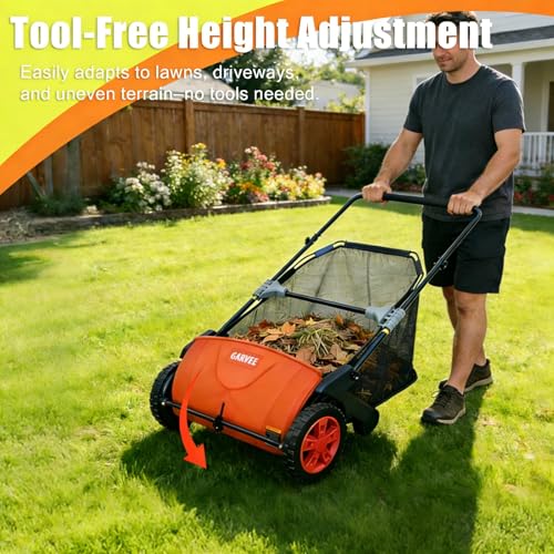 Image of Garvee Push Lawn Sweeper 21-Inch Manual, Leaf Sweeper for Yard