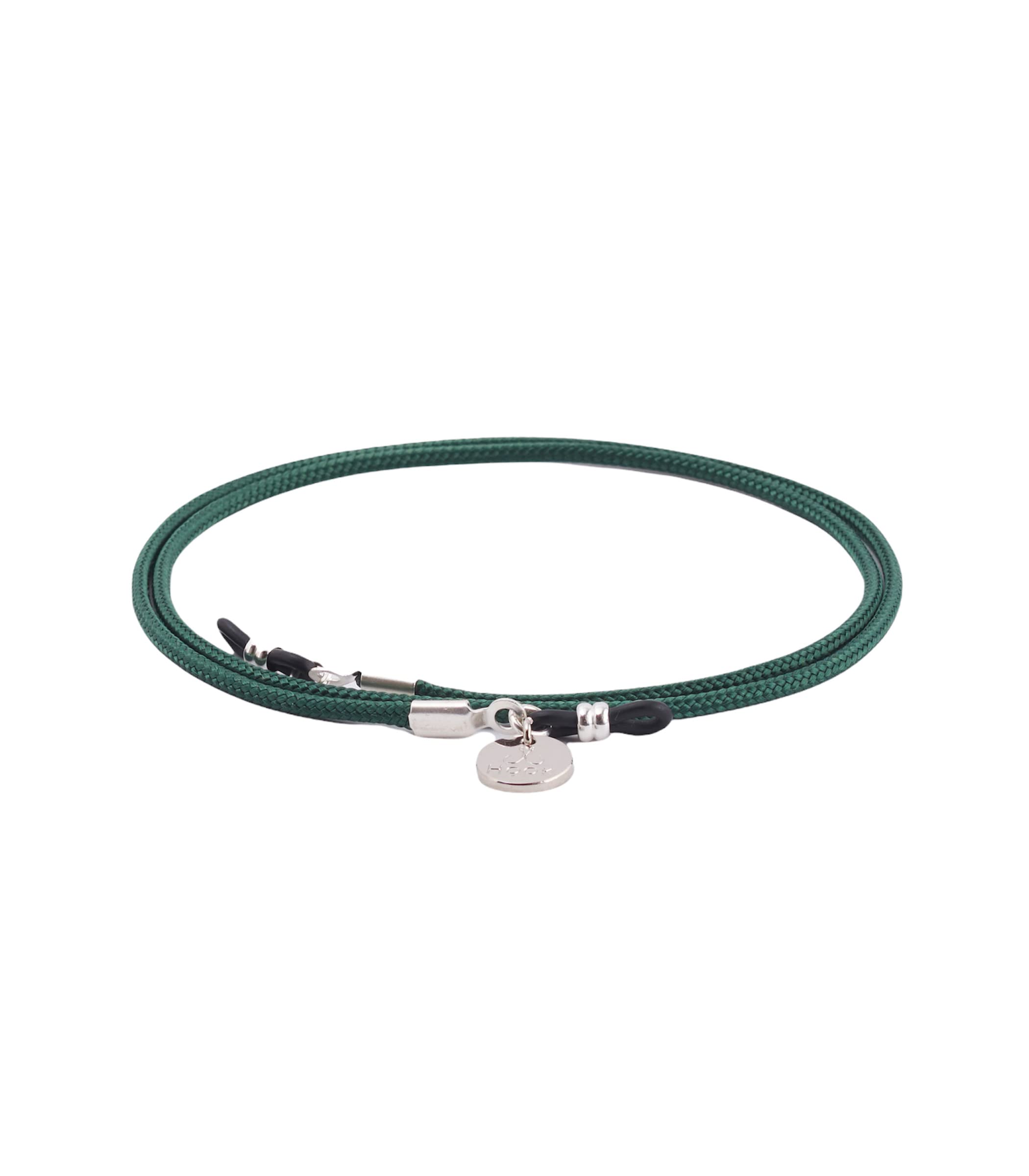 HOOK Cordón Cuelga Gafas Para Hombre o Mujer - Cordón Para Gafas de Sol o De Ver - Cordón Náutico Verde Liso - 60 cm largo 3 mm ancho - Gomas Universales - Bolonia 7064
