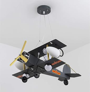 LAKIQ Childrens Room Cartoon Airplane Pendant Light Modern LED Creative Aircraft Hanging Chandelier Ceiling Lighting Fixture for Boys Girls Kids Room Bedroom (Grey)