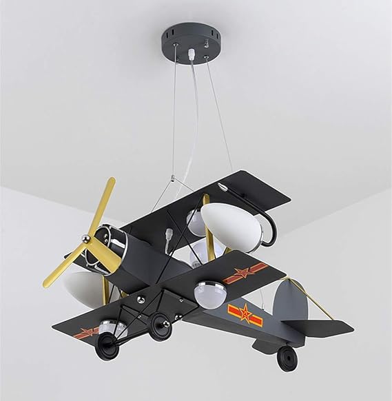 LAKIQ Childrens Room Cartoon Airplane Pendant Light Modern LED Creative Aircraft Hanging Chandelier Ceiling Lighting Fixture for Boys Girls Kids Room Bedroom (Grey)