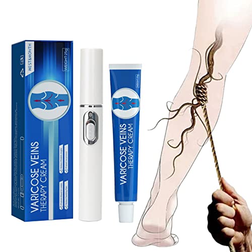 Blue Light Therapy Varicose Veins Pen/Cream, Veinshealth Varicose Veins Blue Light Therapy, Varicose Veins Cream with Veins Pen for Spider Veins and Scar Removal (1Pc Cream+1Pc Pen)