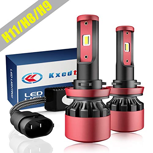 H11 LED Headlight Bulbs with Built-In Decoder, 9600 Lumens Super Bright 6000K Cool White, H9 H8 Hi Lo Beam Fog Light Bulb Halogen Replacement Conversion Kit