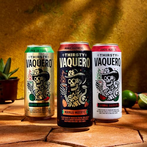 Image of Thirsty Vaquero, Lime, Salt & Chile Flavored soda (Limon Ladron), Mexican-inspired soda, Real Fruit Juice & Savory Spices, Made with Organic Agave, Low Calorie, Natural Juice, 16 oz Cans, 12-Pack
