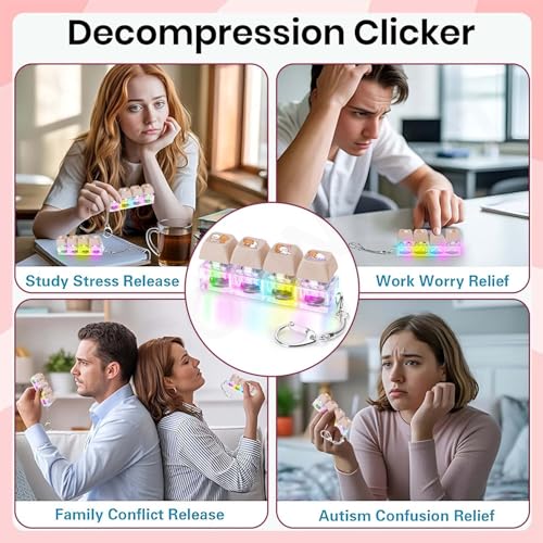 Image of 4 in 1 Cute Cartoon Lighting Keyboard Fidget Toys Adults Fidget Keyboard Clicker with LED Light Keychain Sensory Toys for Anxiety Stress Relief (Cute Couple Bear)