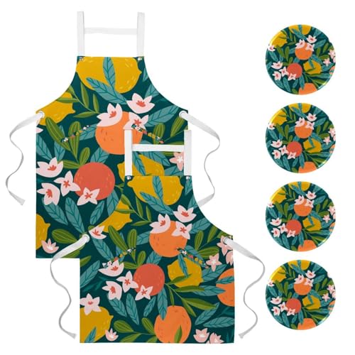 Lot de 2 tabliers de cuisine à motif fruits tropicaux pour restaurant et maison