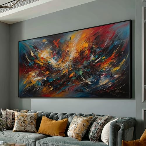 Toile abstraite à effet explosion avec cadre intérieur en bois