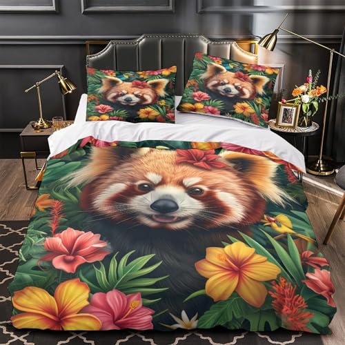 Housse de couette 200x200 panda roux parure de lit microfibre douce 3D - 2