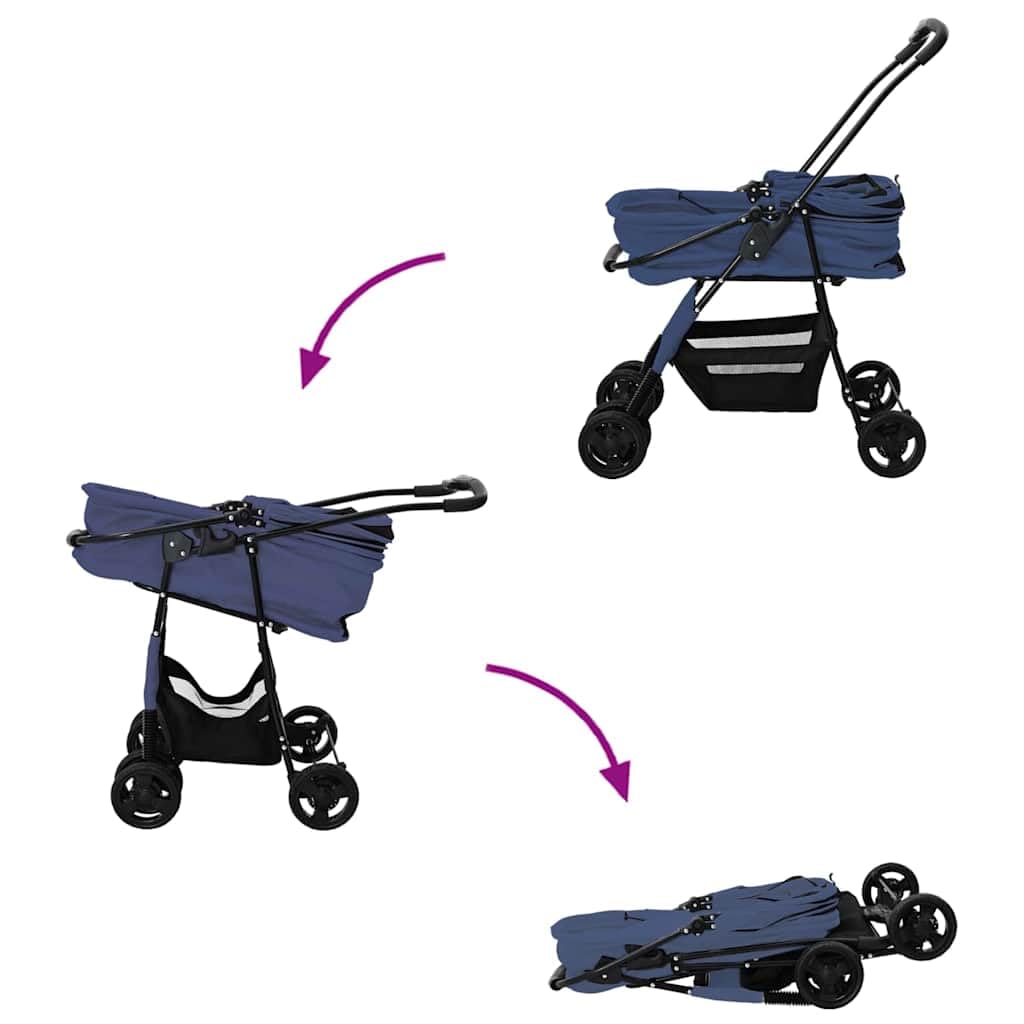 Faltbarer Haustierwagen Blau 81 x 47 x 99 cm Polyester für Hunde Katzen Tragbarer Tierbuggy mit Netz und Regenverdeck ideal für Spaziergänge Reisen Outdoor und Indoor Nutzung