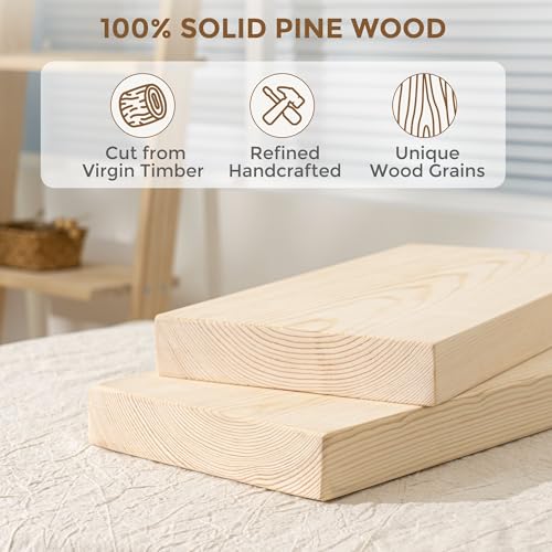 Image of Marsmiles Floating Shelves for Wall - 55 Inch Unfinished Natural Wood Floating Shelves Set of 1-55 Inch Wide x 7.7 Inch Deep x 1.6 Inch Thick Natural Wooden Shelves for Room Wall