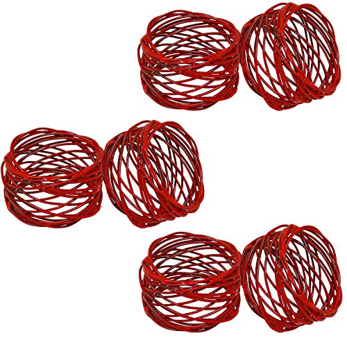 Image of SKAVIJ Handmade Twisted Wire Mesh Napkin Rings Holders Decor Dinner Party Wedding Thanksgiving Christmas Gathering (Red 6pcs)