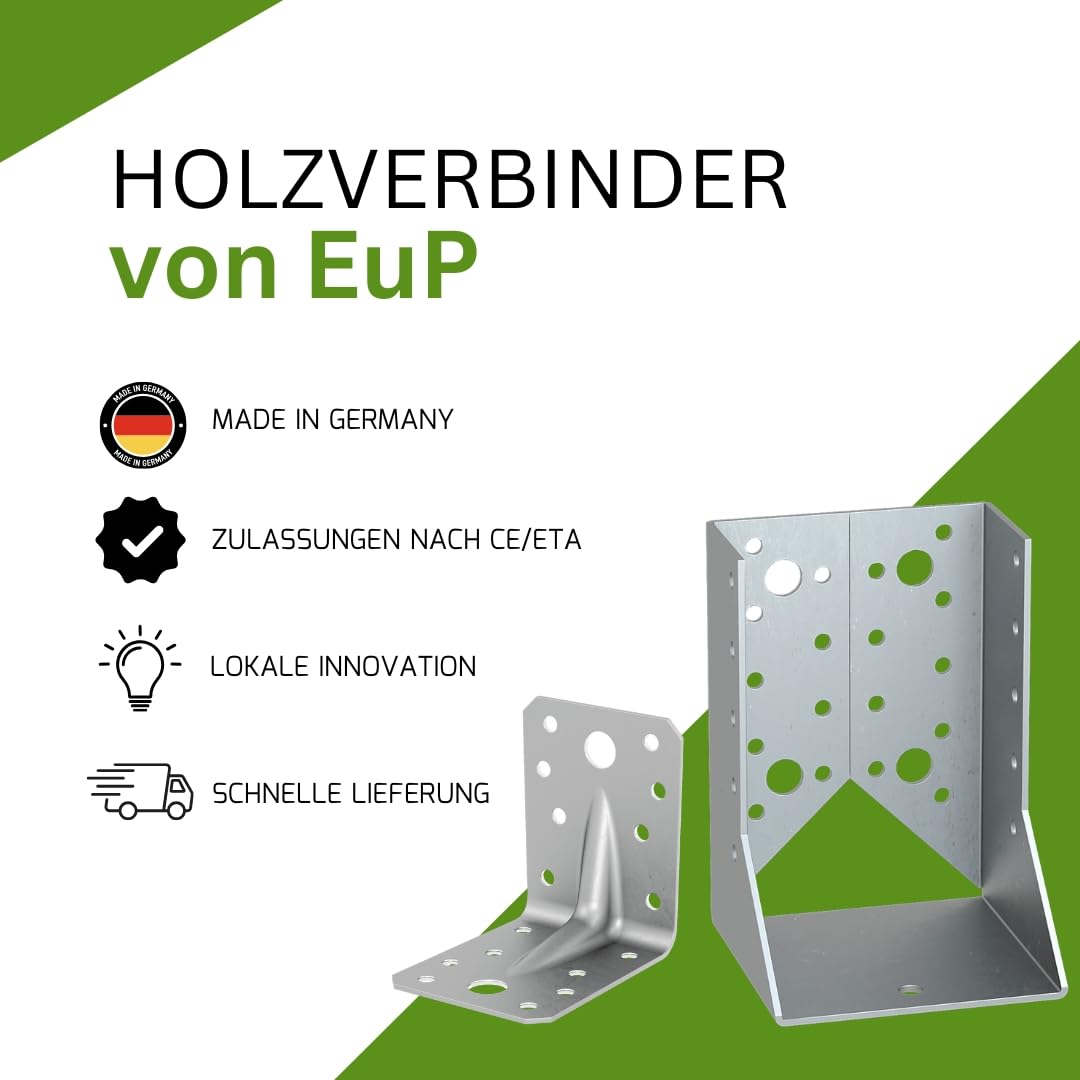 100-Stück EuP Winkelverbinder für Holzkonstruktionen, geeignet für tragende Anwendungen bis hohe Kräfte, Zulassung für vielfältige Verwendungszwecke im Bau (100, 70x70x55 mit Steg)