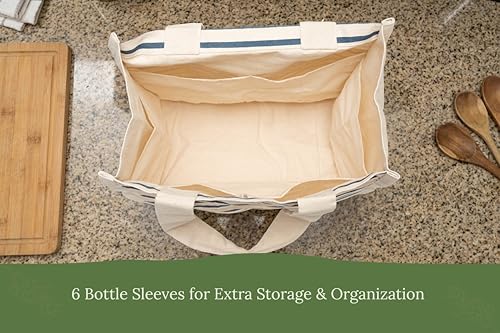Image of Best Canvas Grocery Shopping Bags - Cloth Grocery Tote Bags - Reusable Cotton Grocery Tote Bags with Bottle Sleeves