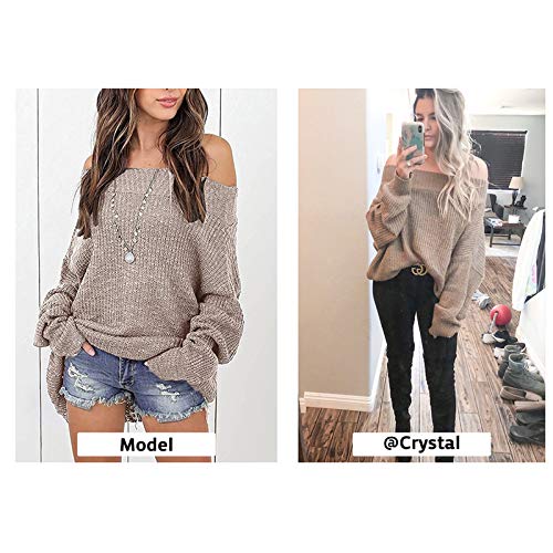 Suéter feminino Exlura, ombros de fora, manga morcego, pulôver, pulôver, pulôver, solto, de tricô, C