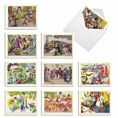 Image of The Best Card Company 10 Assorted Thank You Notes Bulk Box Set 4 x 5.12 Inch with Envelopes (10 Designs, 1 Each) Cats Are People Too M6473TYG