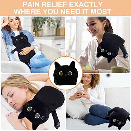 Image of Large Microwave Heating Pad with Washable Cover 21 * 12 inch Microwavable Heating Pads for Cramps, Back, Neck Shoulder Pain Relief, Cordless Weighted Moist Heat Pack, Black Cat