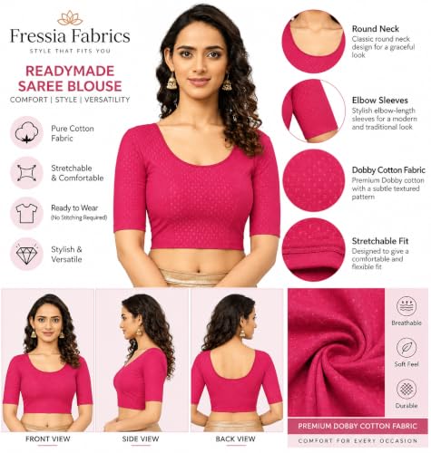 Image of Fressia Fabrics Women's Black Cotton Stretchable Readymade Saree Blouse