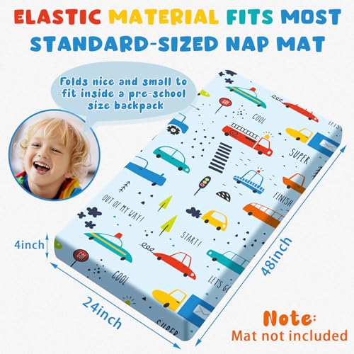 Image of Mixweer 4 Pcs Daycare Crib Fitted Sheets for Toddler and Preschool 24 x 48 x 4 Inches Nap Fitted Sheet for Boys Soft Breathable Nap Pad Cover Standard Daycare Cot Bed Fitted Sheet