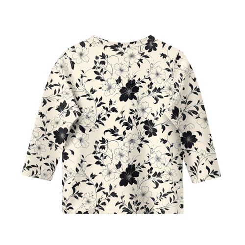 Girls Summer Tops 3/4 Length Sleeve Fall Shirts Comfy Round Neck Shirts 1/2 Sleeve Floral Vacation Outfits 3-14 Years2