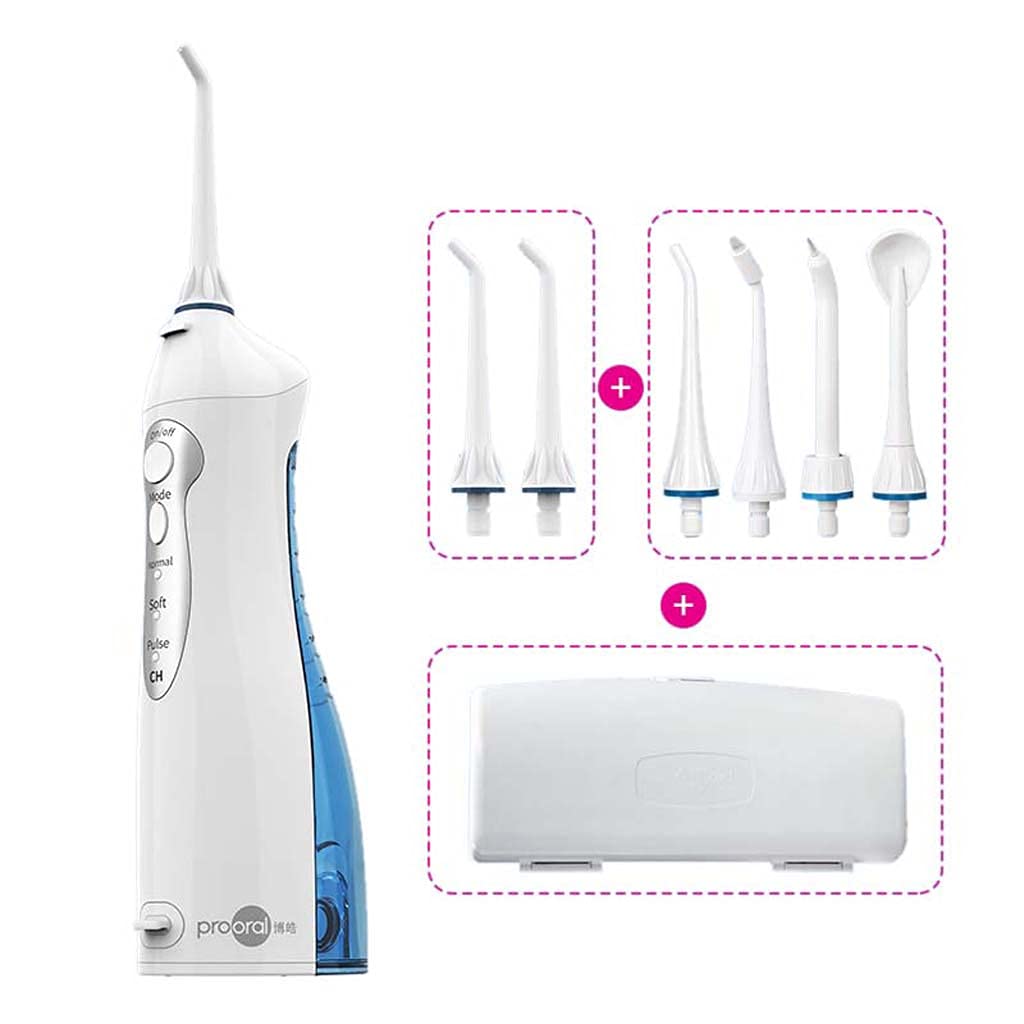 TJH Irrigatore Orale Dentale Cordless Professionale Flosser dell'Acqua, 6 Punte di Getto, 150 ML Portatile e Ricaricabile IPX7 Impermeabile 3 modalità Flosser dell'Acqua per la casa, Bretelle
