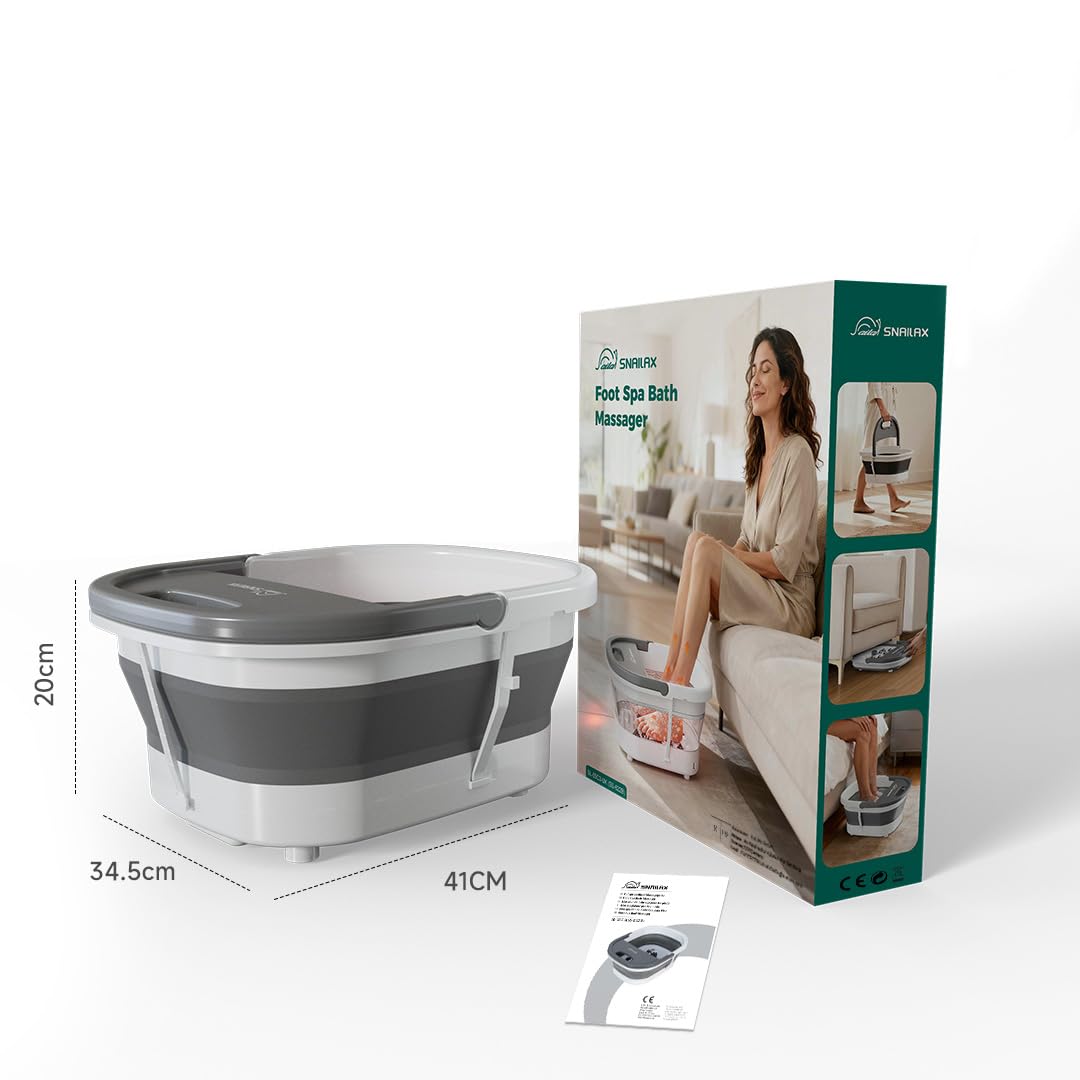 Snailax Fußbad und Massagegerät mit Heizfunktion, zusammenklappbares Fußbad mit Vibration, Sprudelfunktion und Temperaturregelung, elektrisches Fußbad-Massagegerät – Geschenke für Frauen und Männer