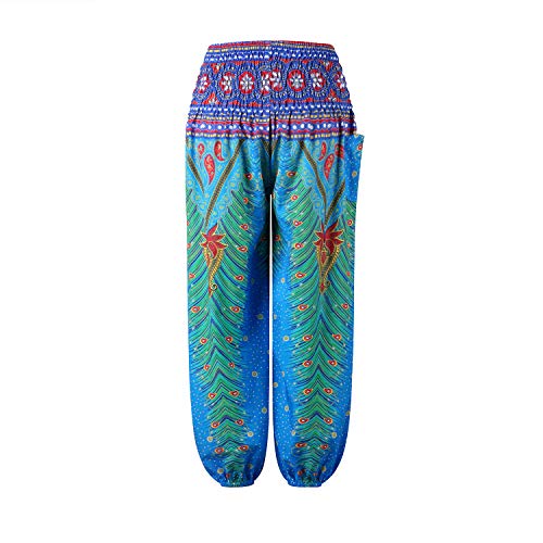 TENMET Calça de praia boêmia para meninas para meninas de 3 a 10 anos, Pavão azul, 6-8 Anos