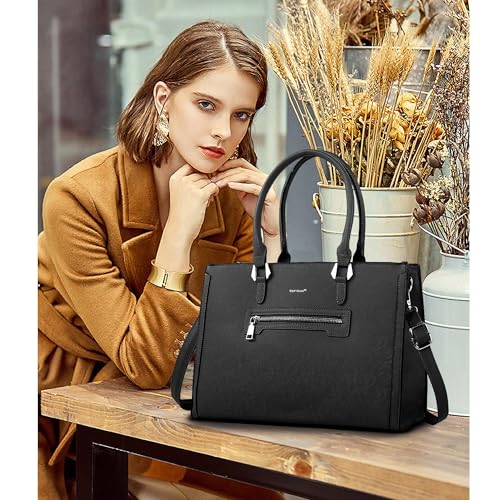 Image of TANTOMI Structured Satchel Purses for Women, Medium Vegan Leather Top Handle Handbag with Pockets, Classy Work Bag for Ladies