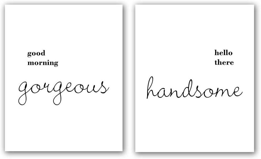 HPNIUB Inspirational Print Hello There Handsome Good Morning Gorgeous Quote Art Painting Set of 2 (8”X10” Canvas Motivational Typography Poster for Boys&Girls Or Couple Room Decor, No Frame