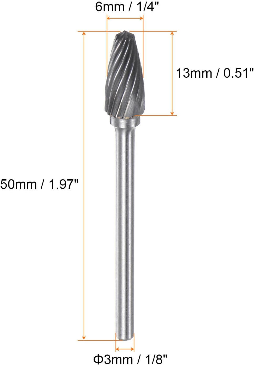 Toolparts And Accessories 10pcs 1/4" (6mm) Head 1/8" (3mm) Shank F-Shape Single Cut Carbide Rotary Burrs (#CN#130824-03289)