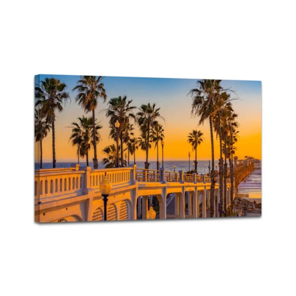 Wall Art Picture on Canvas Pier at sunset located at Oceanside CA Framed Poster Artwork Stretched an