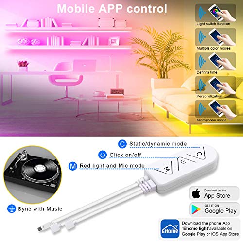 Image of LED Strip Lights 50ft , Multicolor RGB LED Light Strips, 5050 LED Tape Lights, Music Sync Color Changing+Remote Control +APP Controlled LED Strip Lights for Bedroom Party Home Decoration