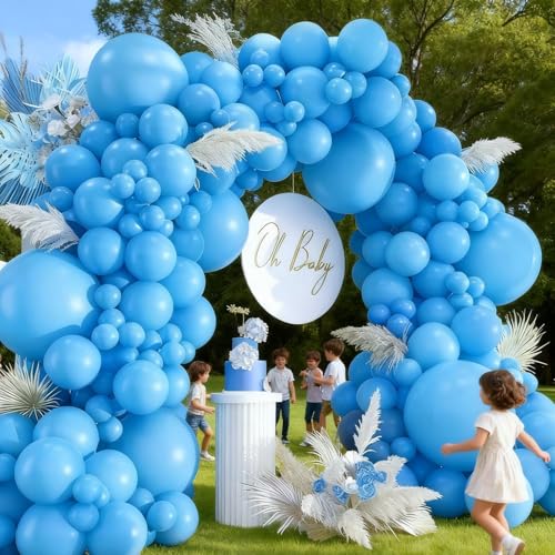 Image of 412pcs Light Blue Balloons Different Sizes 18 12 10 5 Inch, baby blue balloon Arch Kit for Birthday Gender Reveal Baby Shower Party Decoration
