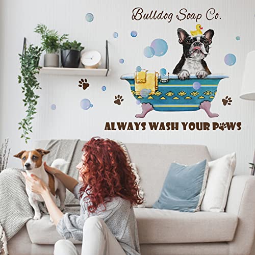 Yovkky Bulldog Wall Decals Stickers, Always Wash Your Paws Quote Home Bedroom Decor, Funny Puppy Dog Soap Bubble Washroom Bathroom Decorations Art For Dog Lovers #TOP4