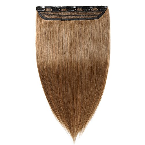 s-noilite 20" 50g 3/4 Full Head 1 Piece 5 Clips Clip in Remy Human Hair Extensions Silky Straight #6 Light Brown