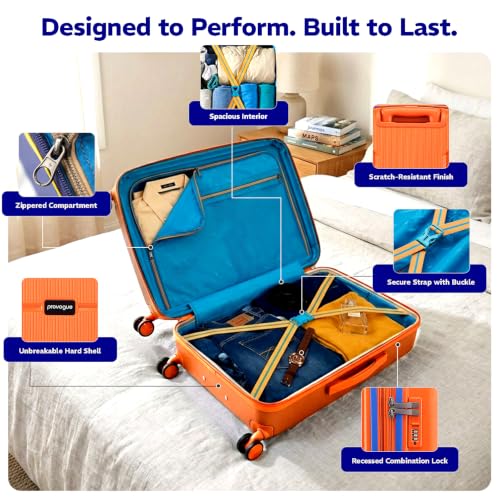 Image of Provogue Lumina Hard-Sided PP 55 Cm Suitcase /Cabin Trolley Bag Small| Expandable Space with 8 Wheels Trolley Bags for Travel |Lightweight with Combination Lock|5 Year Warranty (Burnt Orange)