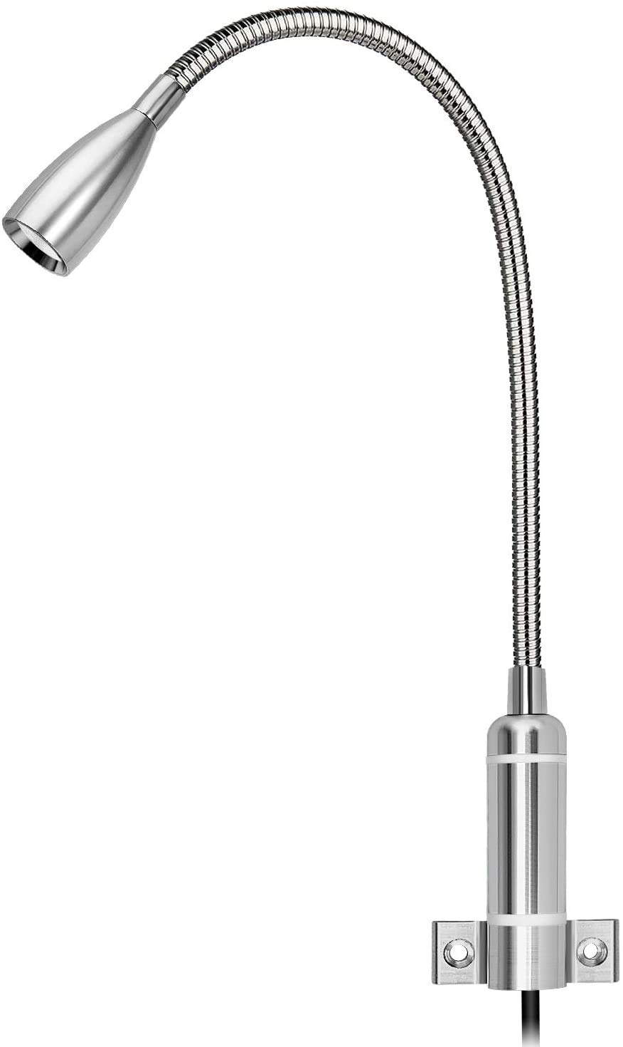 Meanyee Silver 1 * 3W Wall Reading Lamp Led Bedside Lights Headboard With Touch Switch/Stepless Dimmable/Adjustable/Gooseneck//Warm White(3000K)/Led/Plug In Cord/My-Bd061